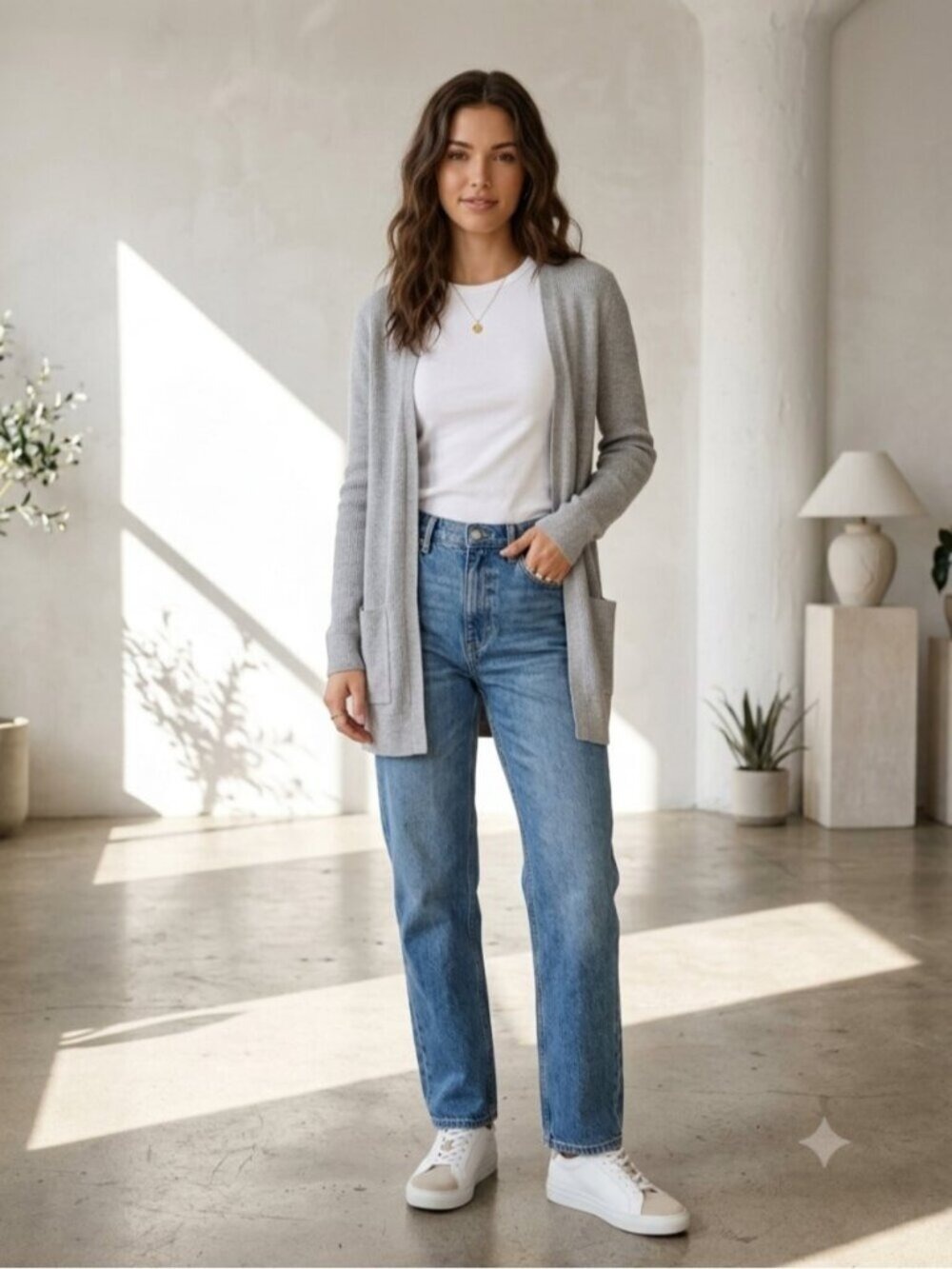 Oak + Fort Grey Oversized Open Front Cardigan Pocket Minimalist Scandi S 0445